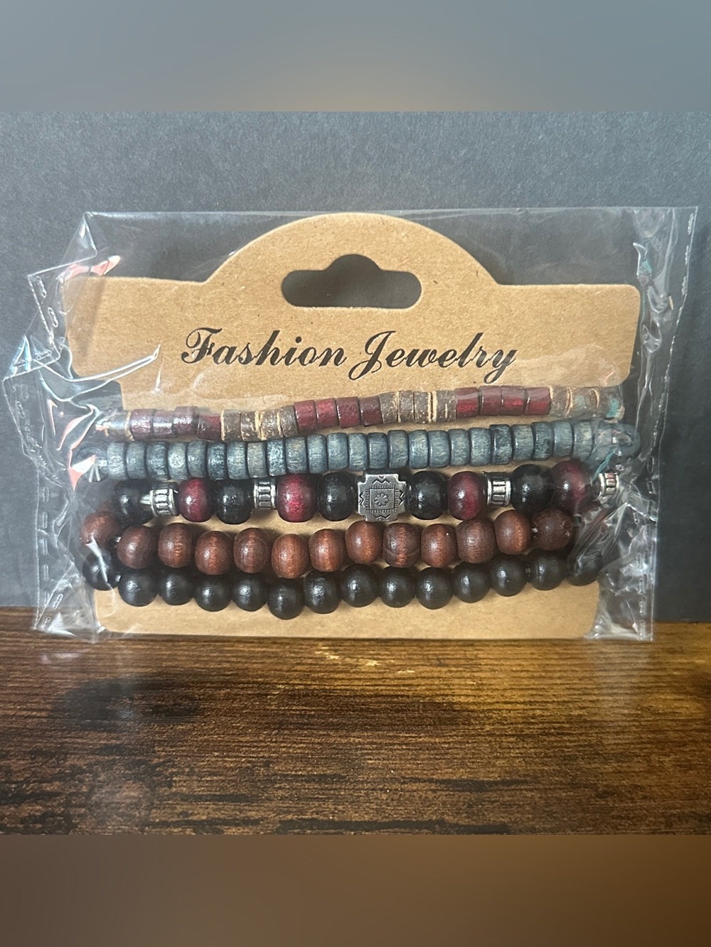 Stacked Men's Beaded Bracelet Set - Black, Brown & Red